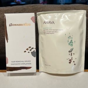 New in box Glossmetics hair removal device and Ahava deadsea salt bath salts